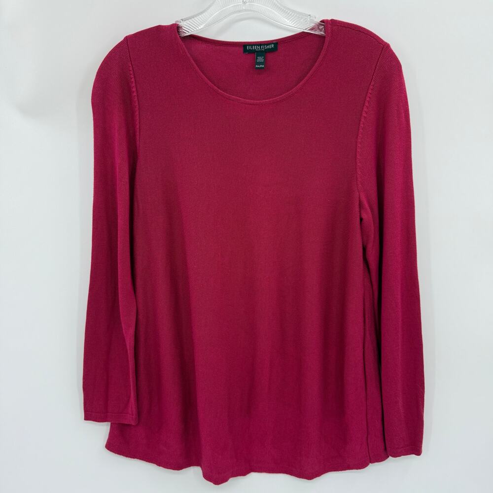 EILEEN FISHER Knit Tencell Silk Blend Top Size MP Long Sleeve Lightweight Shirt